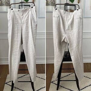 Saint Hilaire Cotton Linen Trousers Pants Pleat ivory 48R